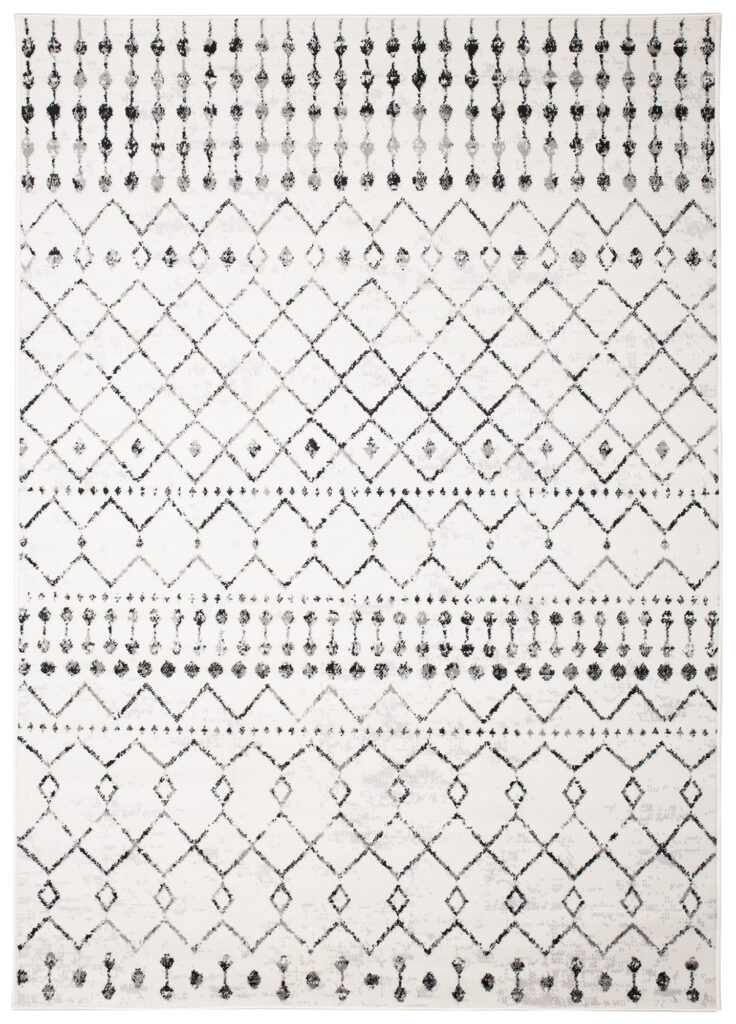 Tapis Juno Moderne Motif Ethnique Moucheté Crème Gris Noir Fin