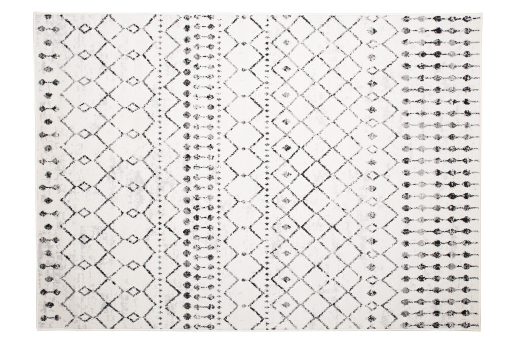 Tapis Juno Moderne Motif Ethnique Moucheté Crème Gris Noir Fin