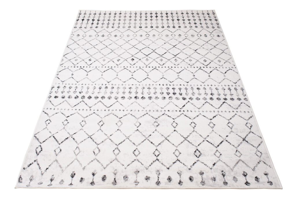 Tapis Juno Moderne Motif Ethnique Moucheté Crème Gris Noir Fin