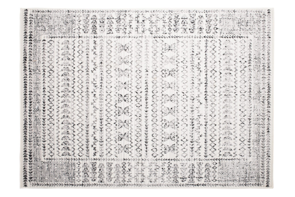 Tapis Juno Moderne Motif Ethnique Bordure Crème Gris Noir Doux