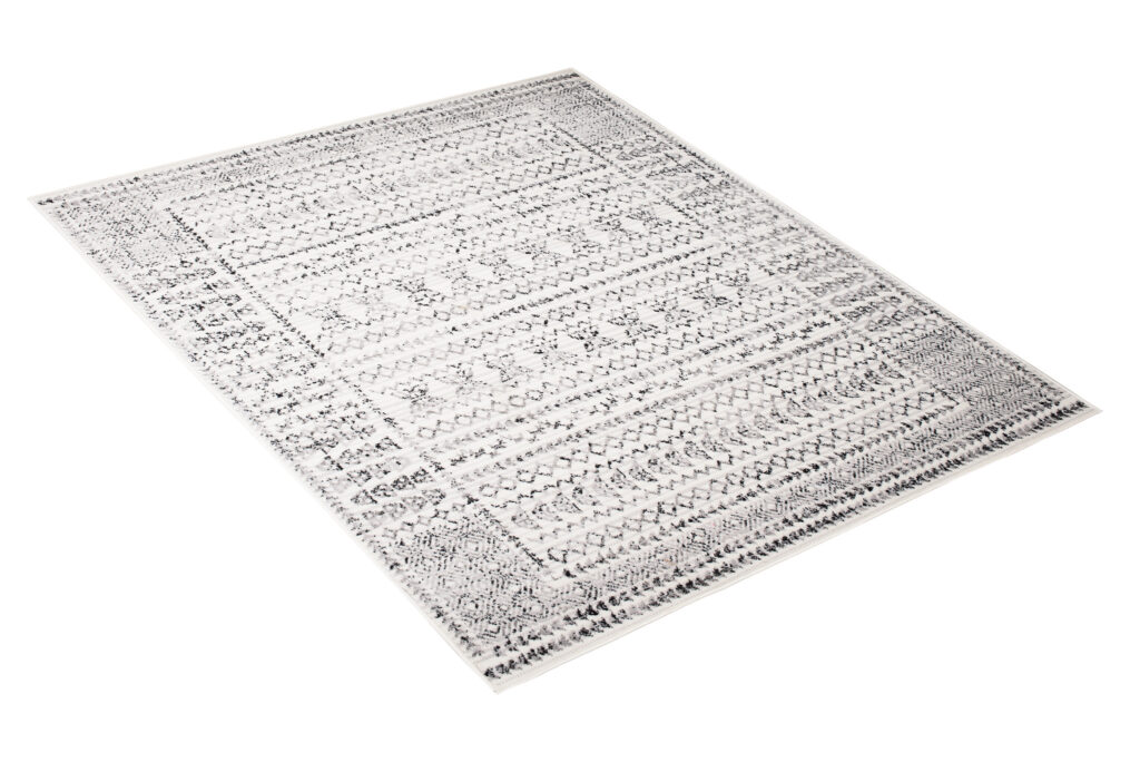 Tapis Juno Moderne Motif Ethnique Bordure Crème Gris Noir Doux