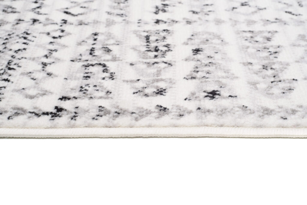 Tapis Juno Moderne Motif Ethnique Bordure Crème Gris Noir Doux