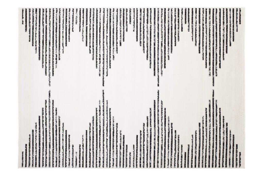 Tapis Juno Moderne Géométrique Rayé Losanges Noir Crème Fin Doux