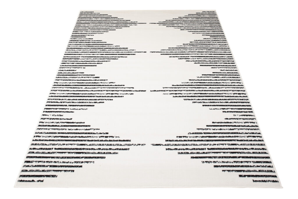 Tapis Juno Moderne Géométrique Rayé Losanges Noir Crème Fin Doux