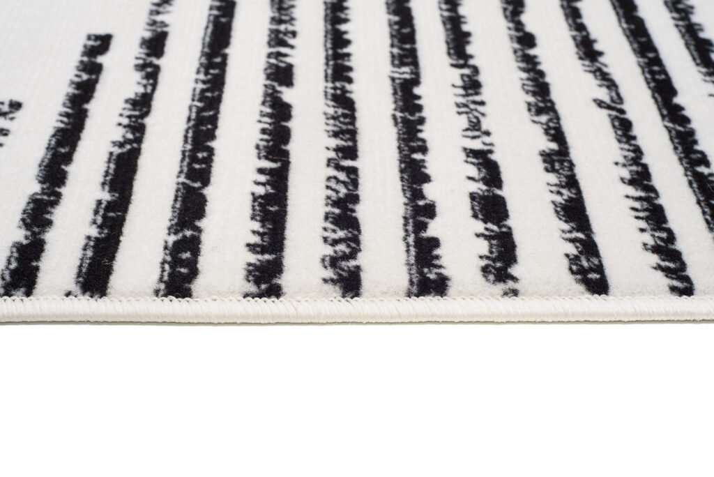 Tapis Juno Moderne Géométrique Rayé Losanges Noir Crème Fin Doux
