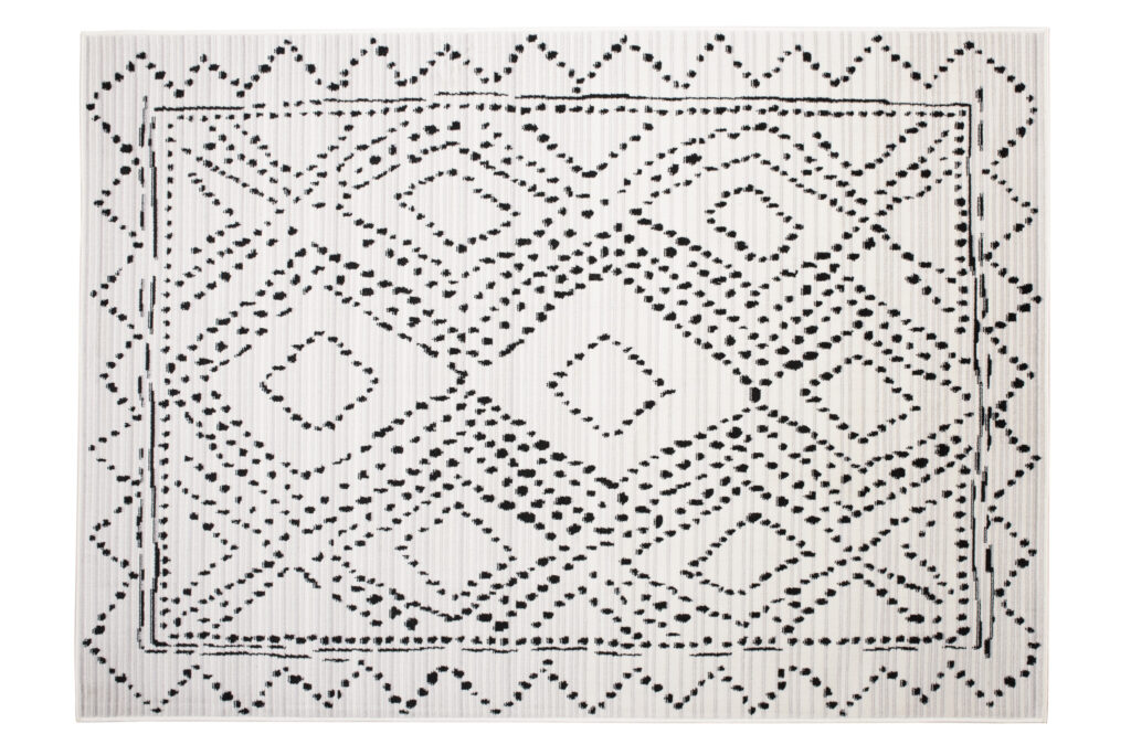 Tapis Juno Moderne Motif Ethnique Bordure Crème Noir Gris Doux