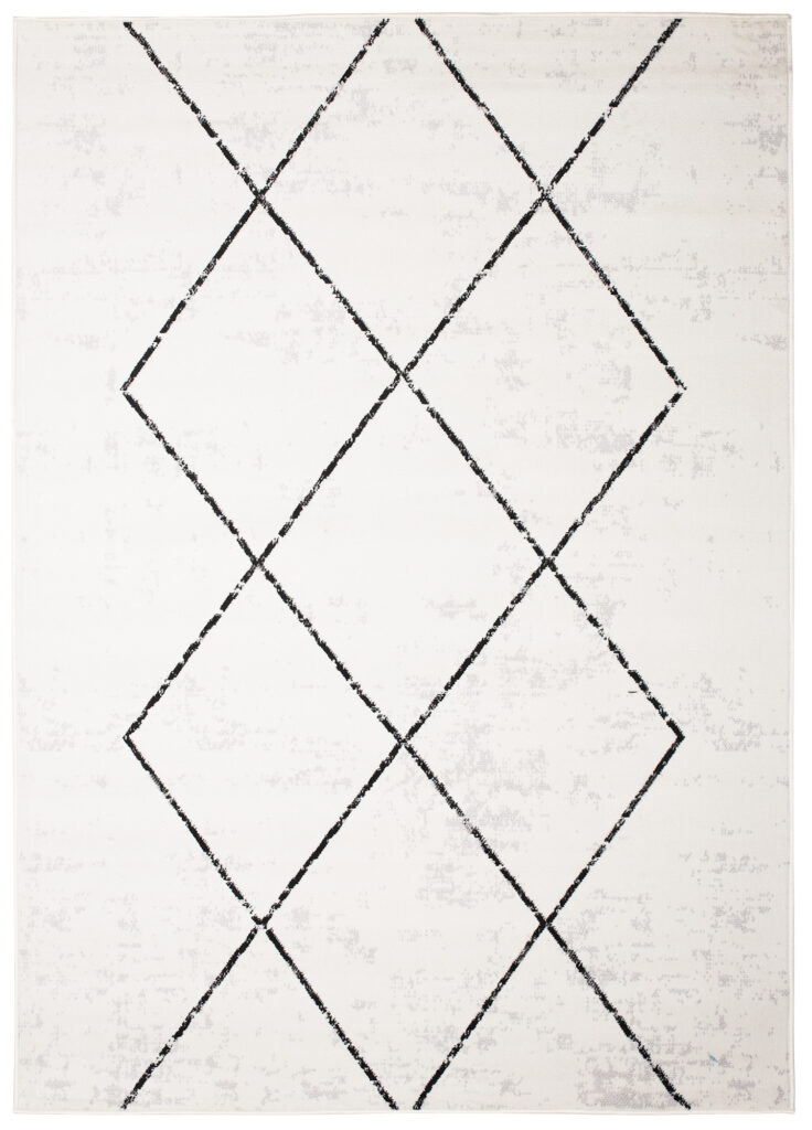 Tapis Juno Moderne Géométrique Losanges Noir Crème Gris Fin Doux