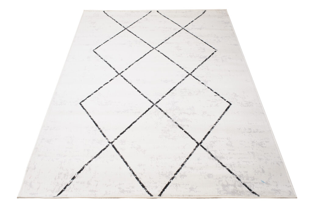 Tapis Juno Moderne Géométrique Losanges Noir Crème Gris Fin Doux