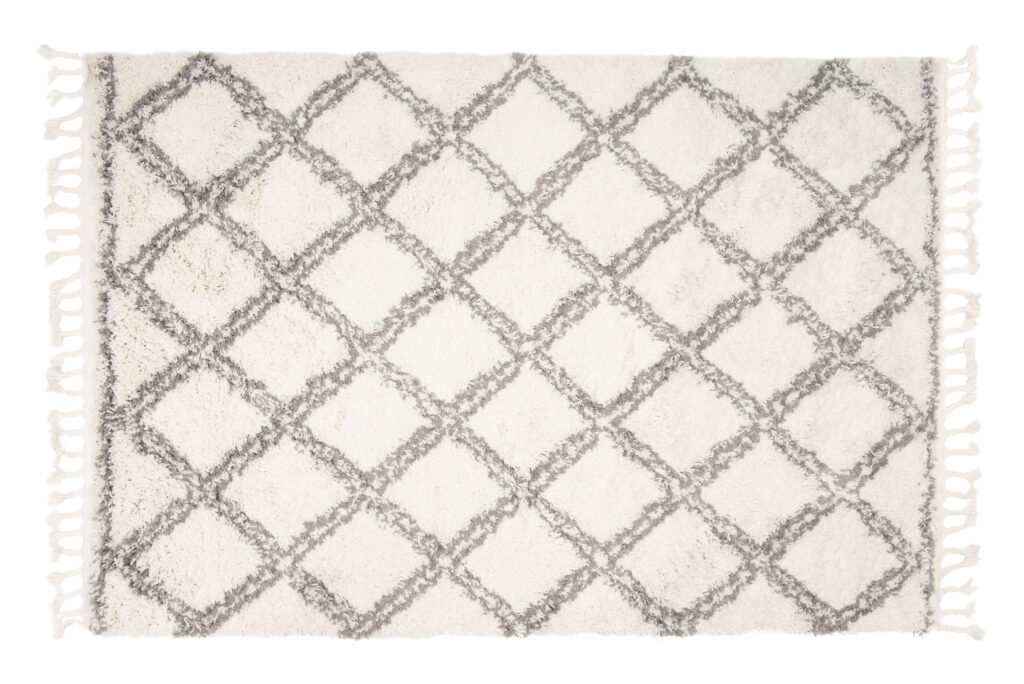 Tapis Boho à Franges Crème Carreaux Shaggy