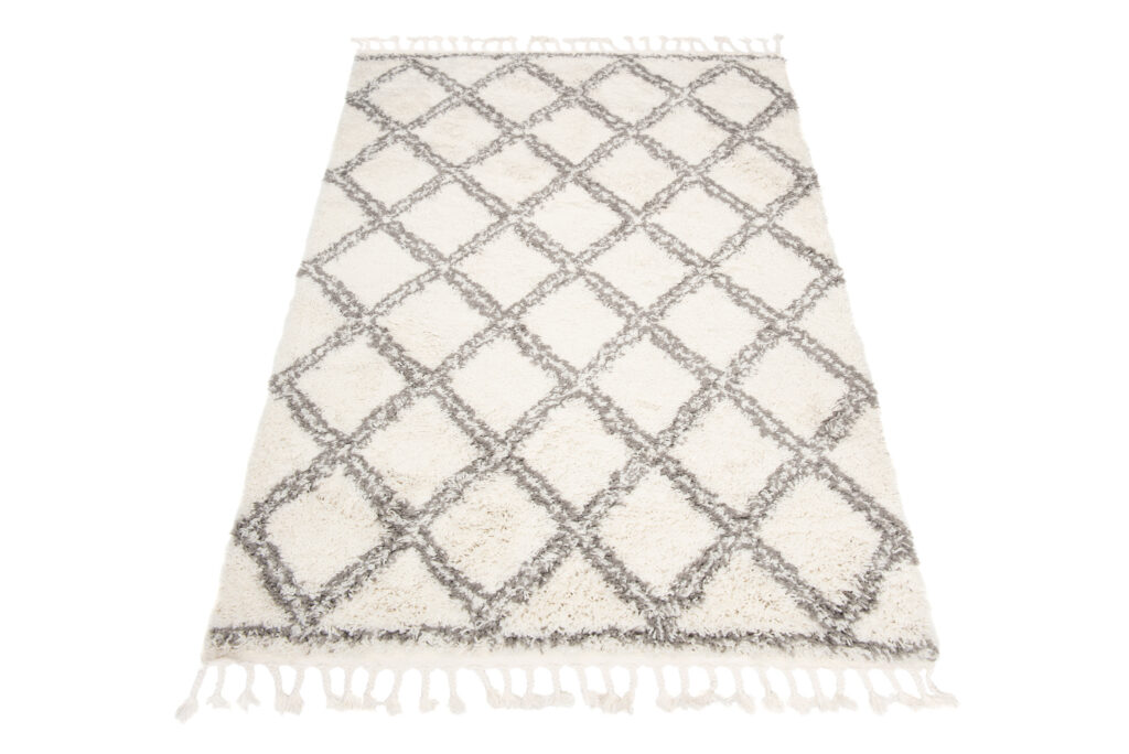 Tapis Boho à Franges Crème Carreaux Shaggy