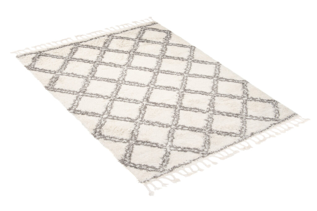 Tapis Boho à Franges Crème Carreaux Shaggy