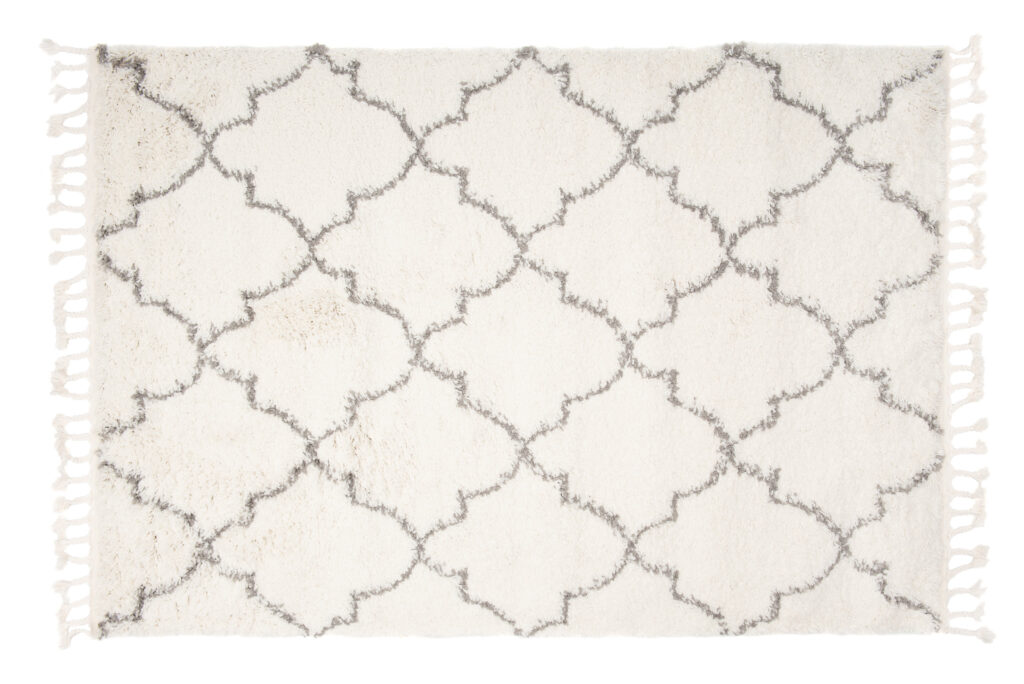 Tapis Boho à Franges Crème Trèfle Marocain