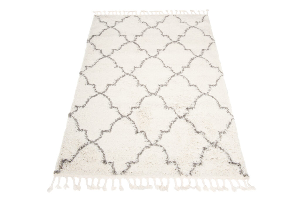 Tapis Boho à Franges Crème Trèfle Marocain