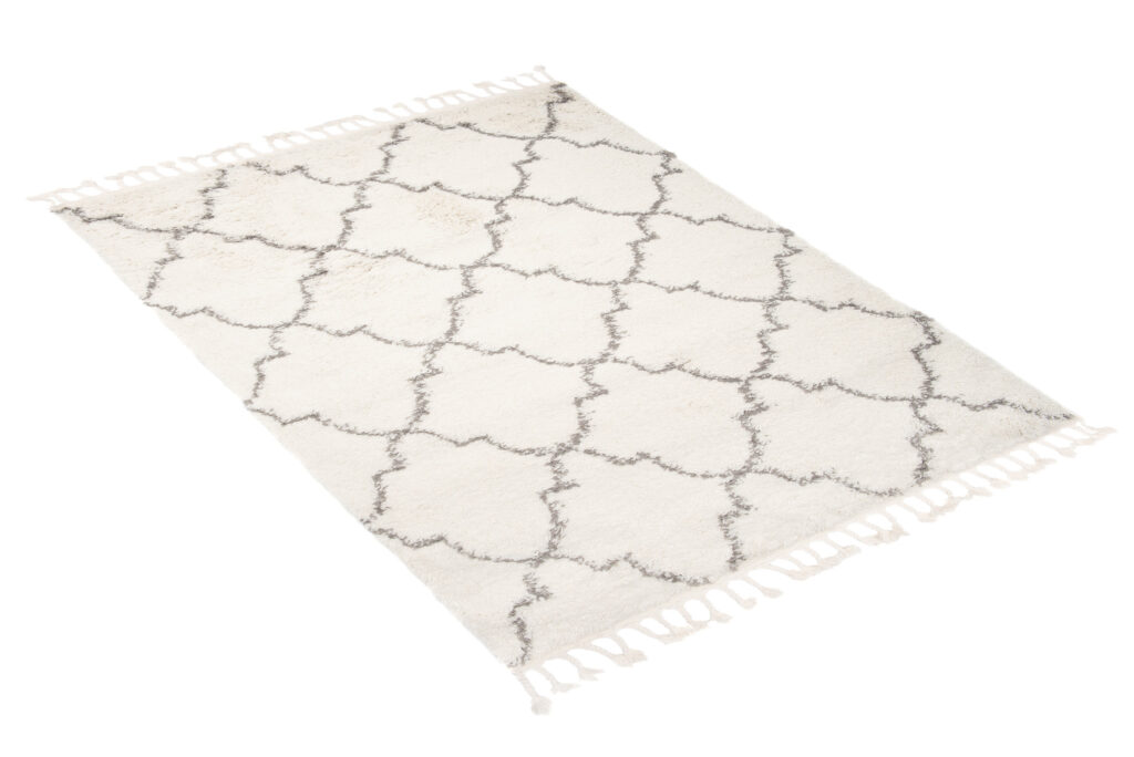 Tapis Boho à Franges Crème Trèfle Marocain