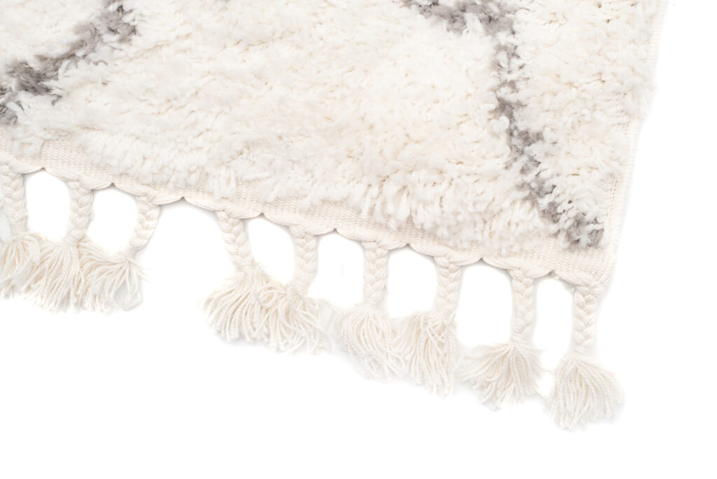 Tapis Boho à Franges Crème Trèfle Marocain