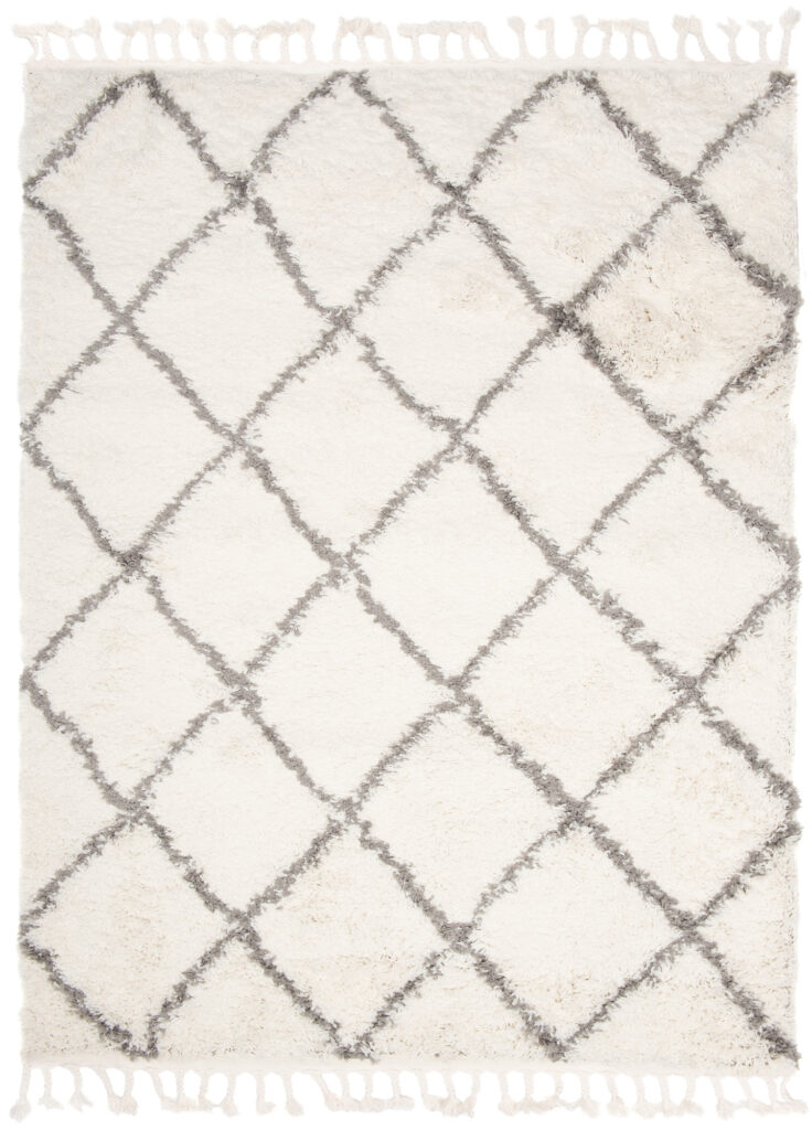 Tapis Boho à Franges Crème Losanges Shaggy