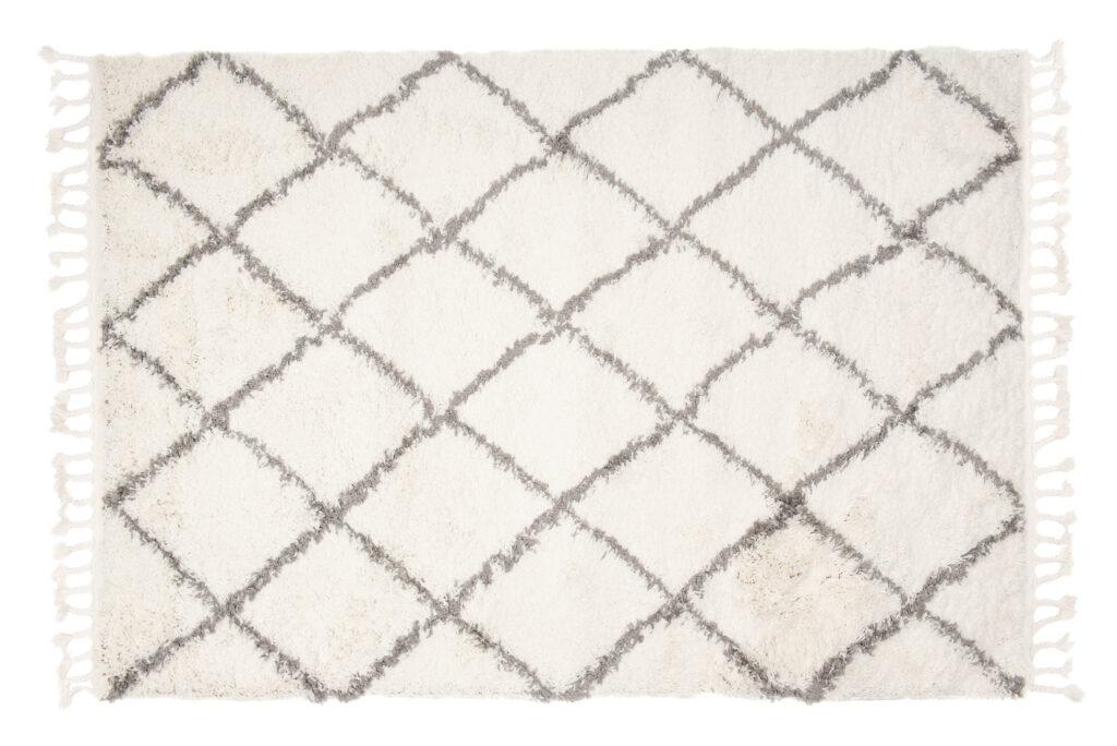 Tapis Boho à Franges Crème Losanges Shaggy