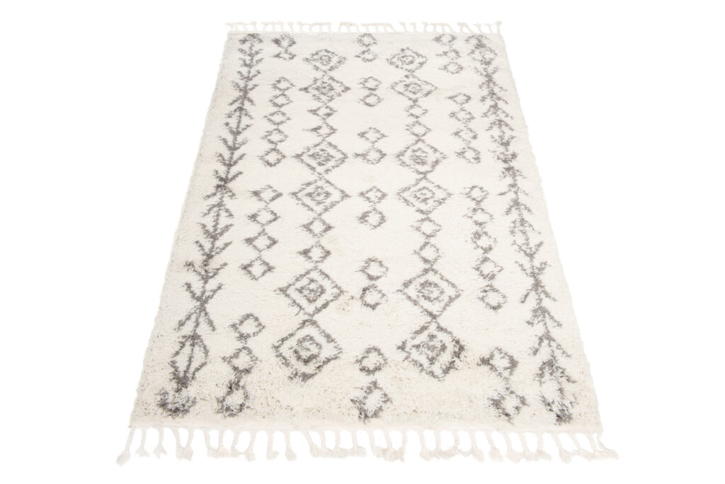 Tapis Boho à Franges Crème Géométrique Shaggy