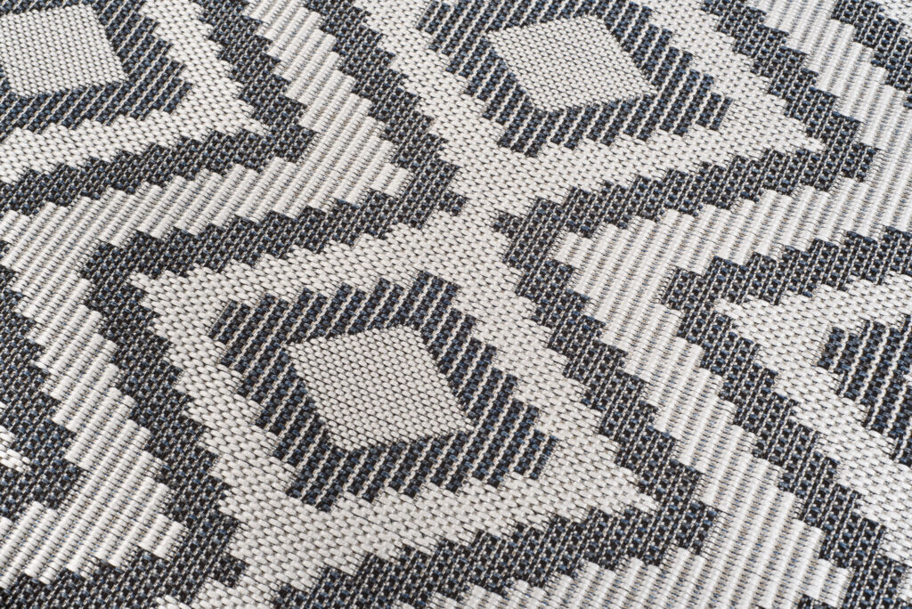 CAPRI Tapis Extérieur Intérieur Gris Bleu Noir Ethnique Sisal