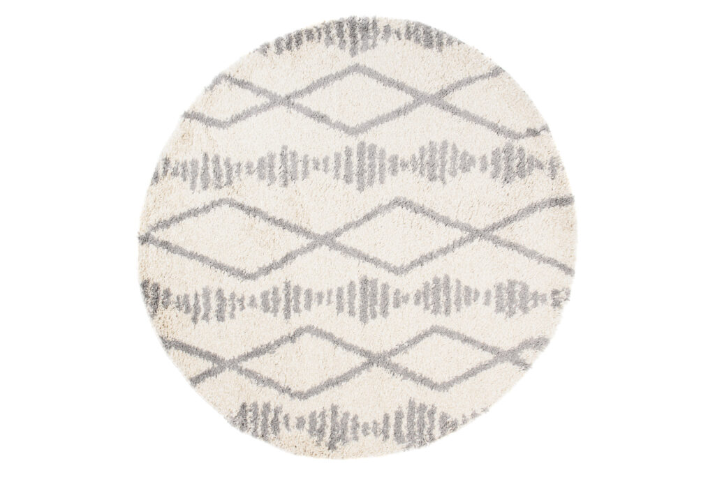 Tapis Boho Rond Crème Losanges Shaggy
