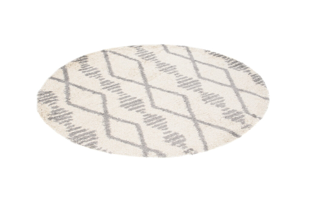 Tapis Boho Rond Crème Losanges Shaggy