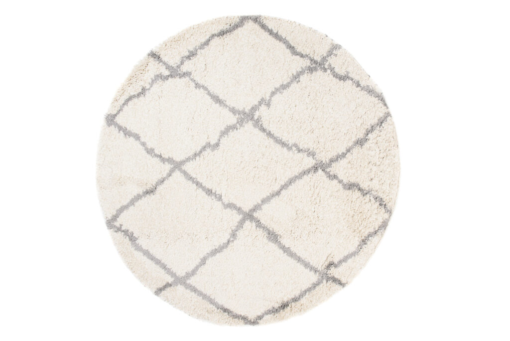 Tapis Boho Rond Crème Carreaux Shaggy