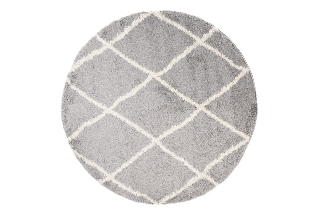 Tapis Boho Rond Gris Carreaux Shaggy