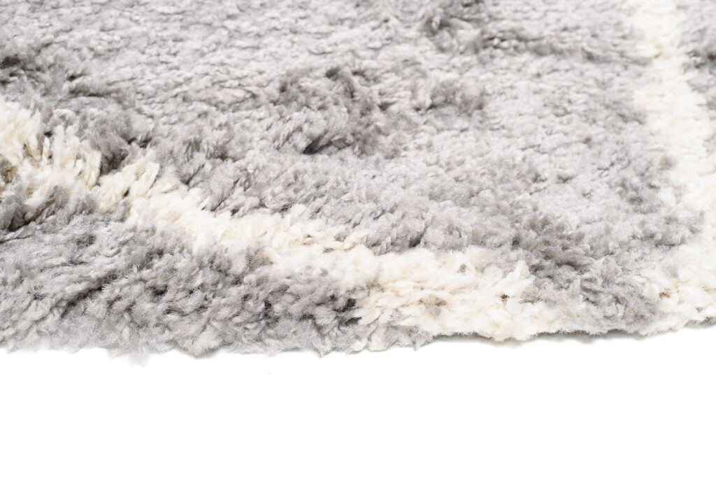Tapis Boho Rond Gris Carreaux Shaggy