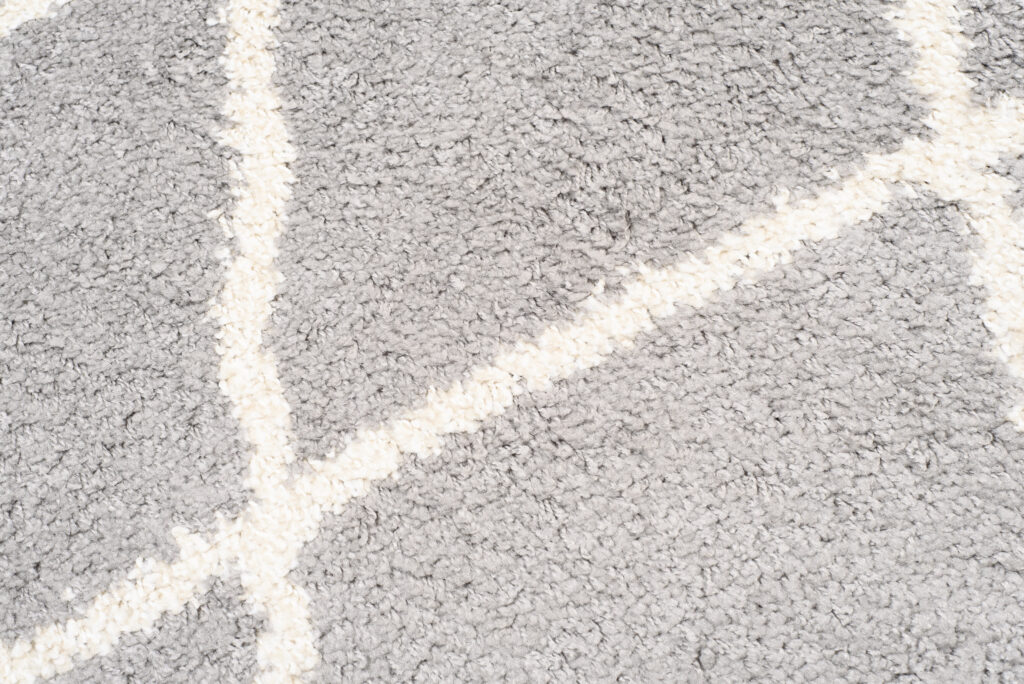 Tapis Boho Rond Gris Carreaux Shaggy