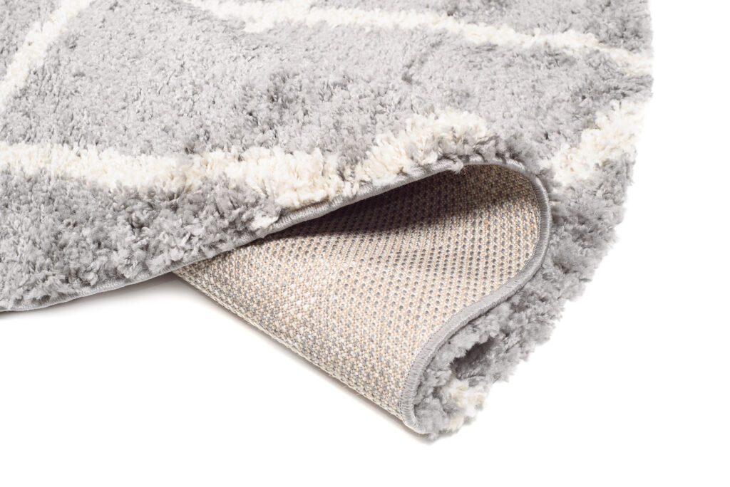 Tapis Boho Rond Gris Carreaux Shaggy