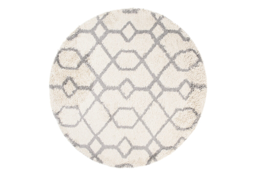 Tapis Boho Rond Crème Géométrique Shaggy