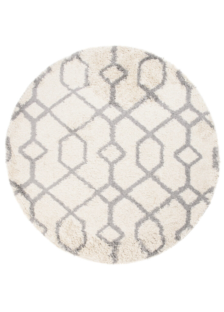 Tapis Boho Rond Crème Géométrique Shaggy