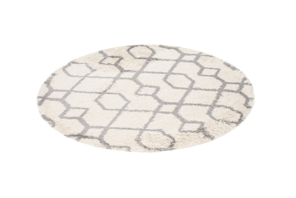 Tapis Boho Rond Crème Géométrique Shaggy
