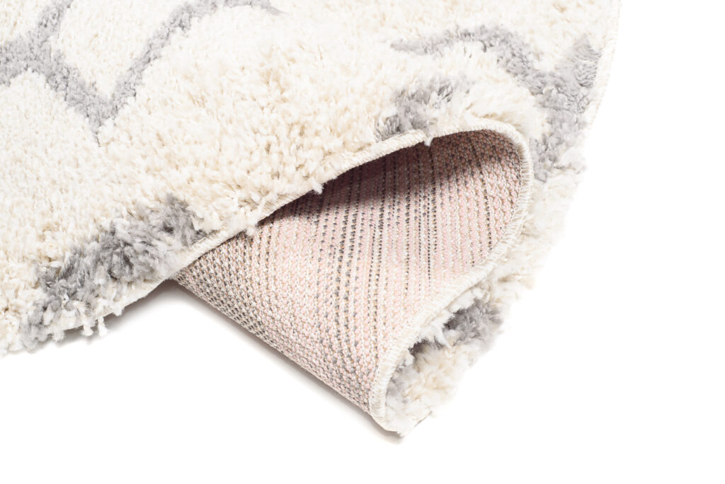 Tapis Boho Rond Crème Géométrique Shaggy