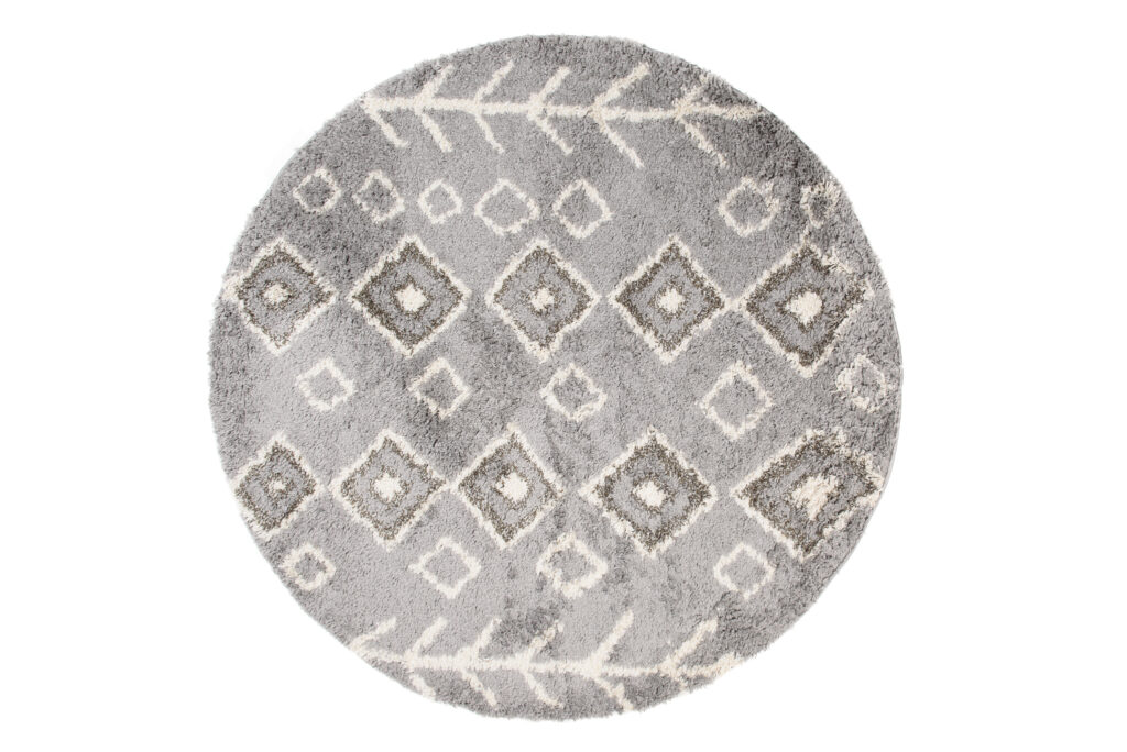 Tapis Boho Rond Gris Ethnique Shaggy