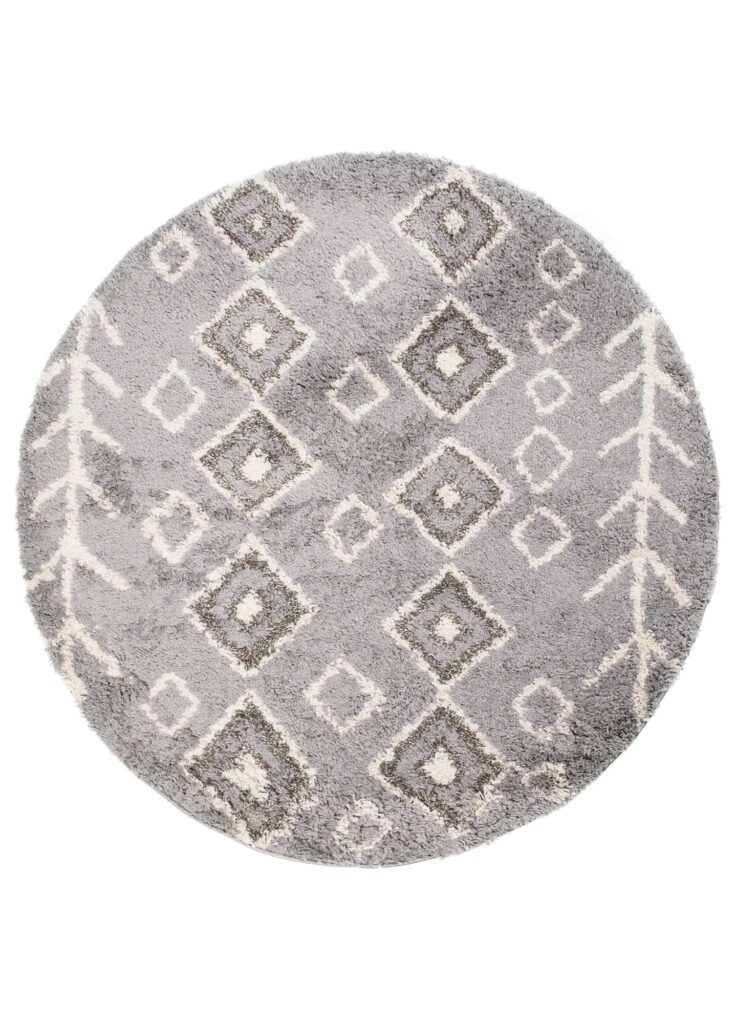Tapis Boho Rond Gris Ethnique Shaggy