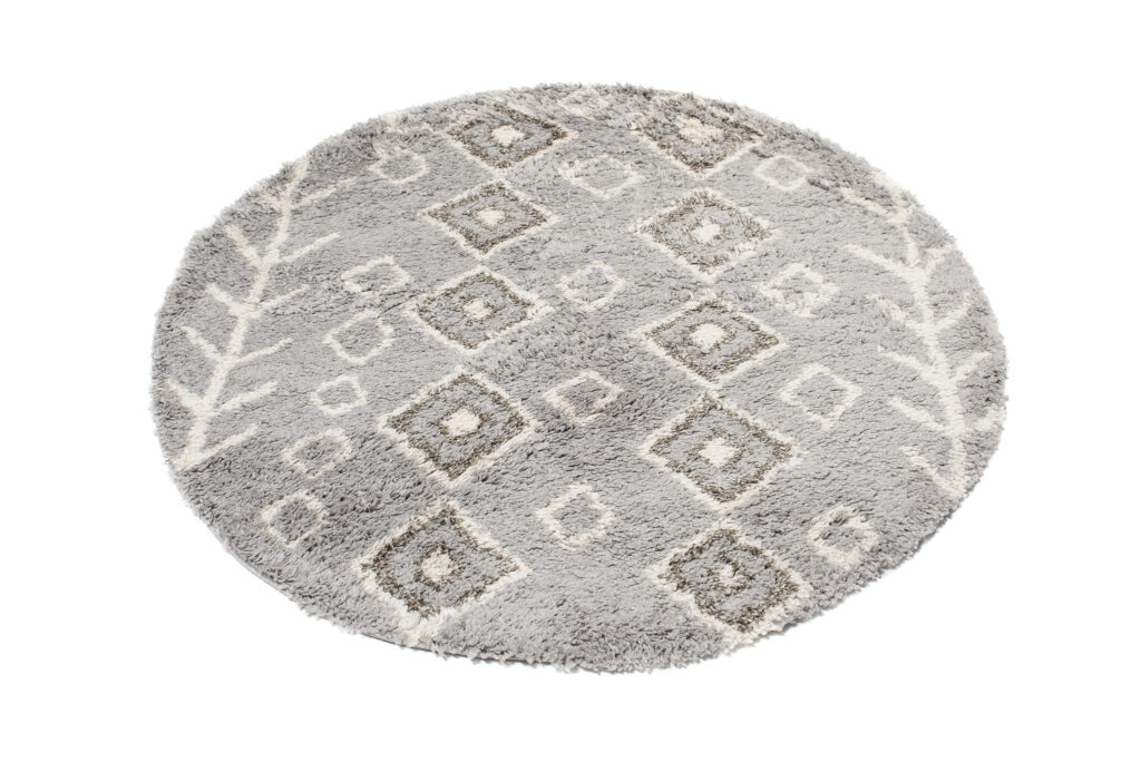 Tapis Boho Rond Gris Ethnique Shaggy