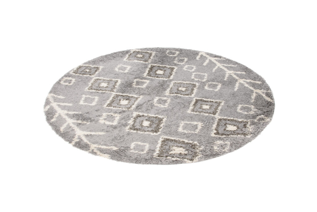 Tapis Boho Rond Gris Ethnique Shaggy