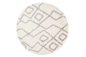 Tapis Boho Rond Crème Zigzag Shaggy