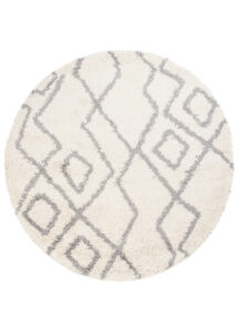Tapis Boho Rond Crème Zigzag Shaggy