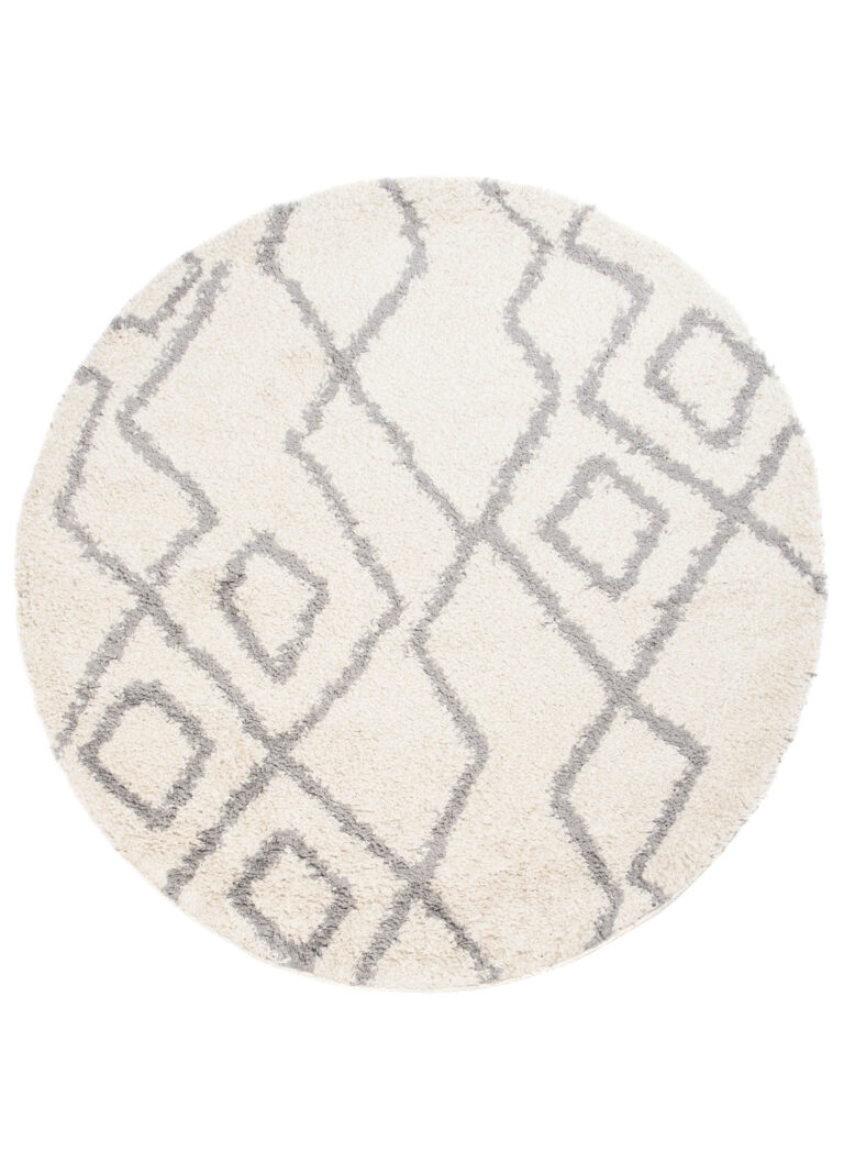 Tapis Boho Rond Crème Zigzag Shaggy