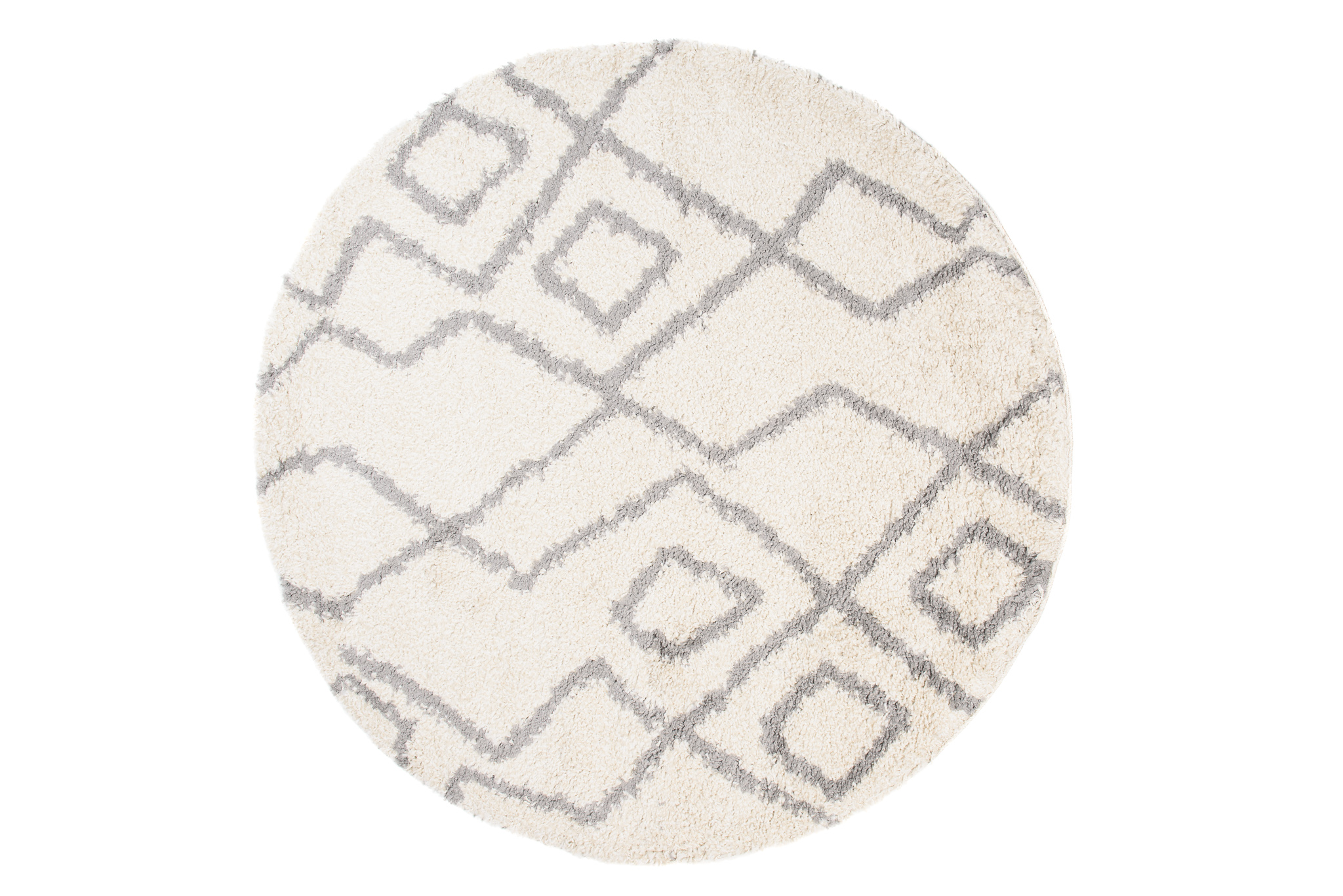 Tapis Boho Rond Crème Zigzag Shaggy