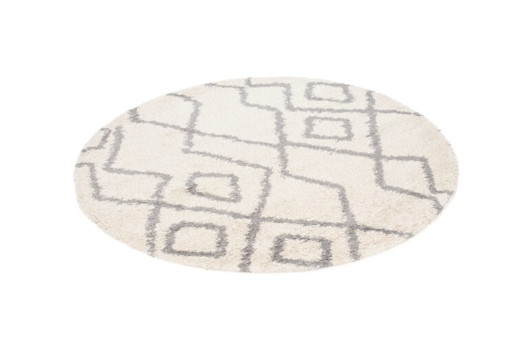 Tapis Boho Rond Crème Zigzag Shaggy