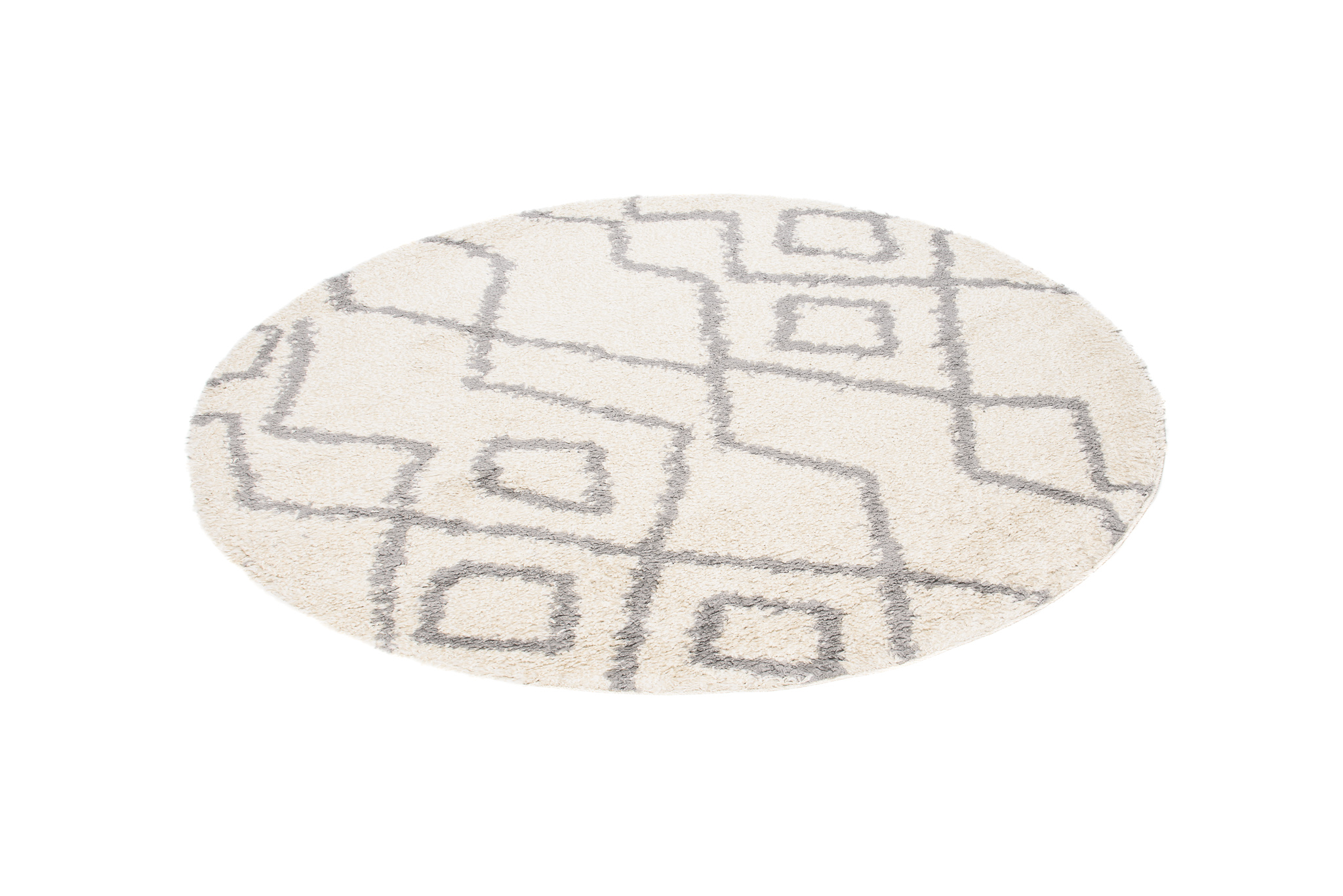 Tapis Boho Rond Crème Zigzag Shaggy