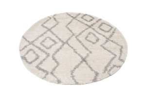 Tapis Boho Rond Crème Zigzag Shaggy