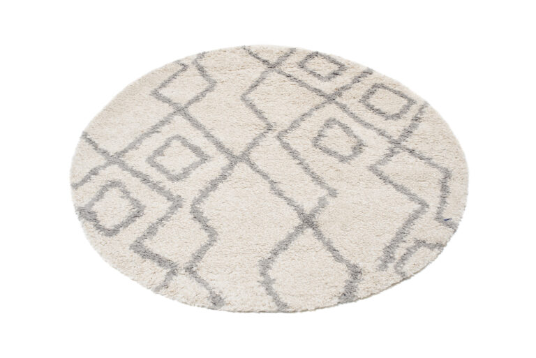 Tapis Boho Rond Crème Zigzag Shaggy