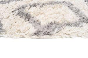 Tapis Boho Rond Crème Zigzag Shaggy