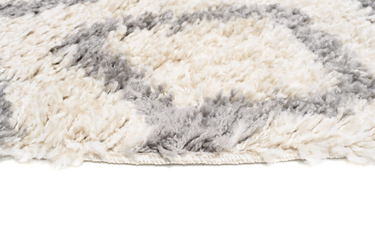 Tapis Boho Rond Crème Zigzag Shaggy