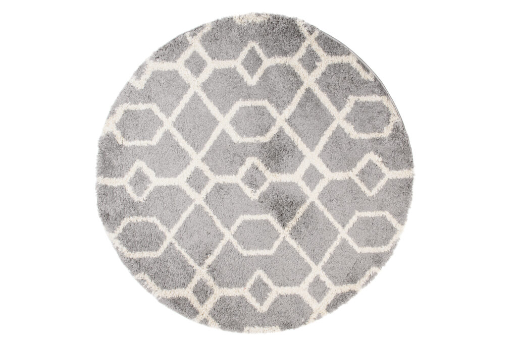 Tapis Boho Rond Gris Géométrique Shaggy