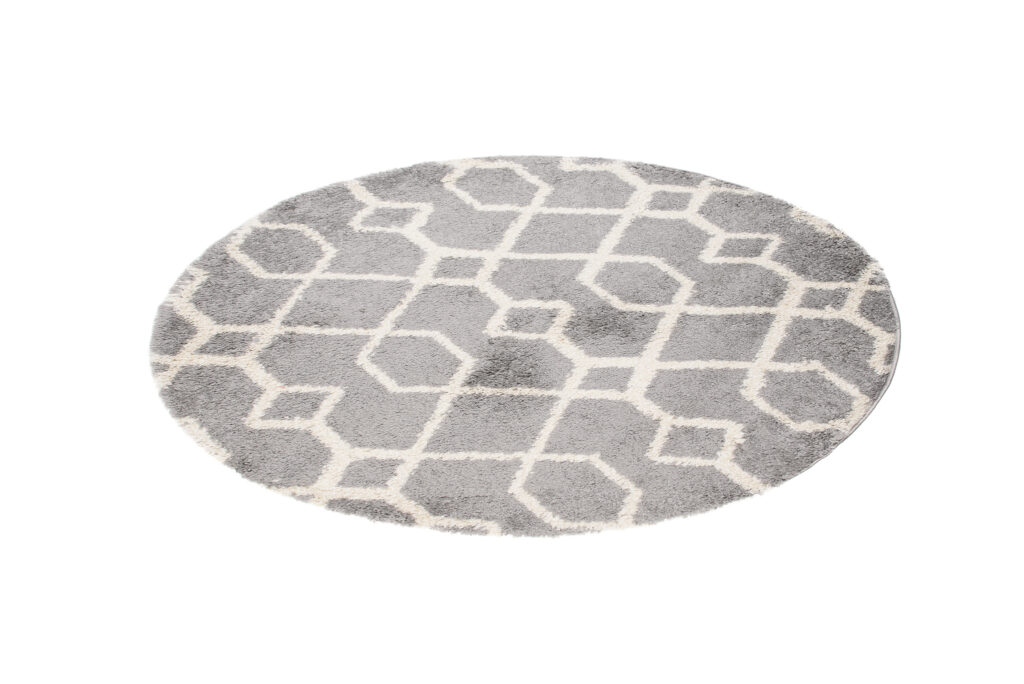 Tapis Boho Rond Gris Géométrique Shaggy